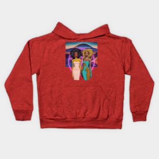 Two Afro Fashion Dolls with halo on desert road Kids Hoodie
